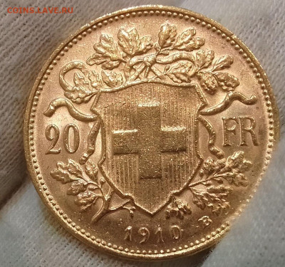 20 Франков 1910г. Швейцария UNC 375т - IMG_20240406_081520~2