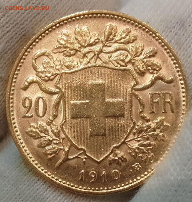 20 Франков 1910г. Швейцария UNC 375т - IMG_20240406_081516~2