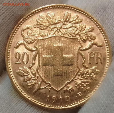 20 Франков 1910г. Швейцария UNC 375т - IMG_20240406_081511~2