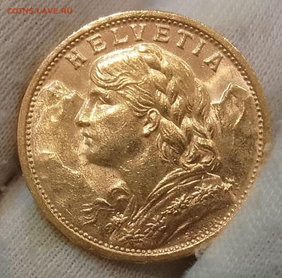 20 Франков 1910г. Швейцария UNC 375т - IMG_20240406_081443~2
