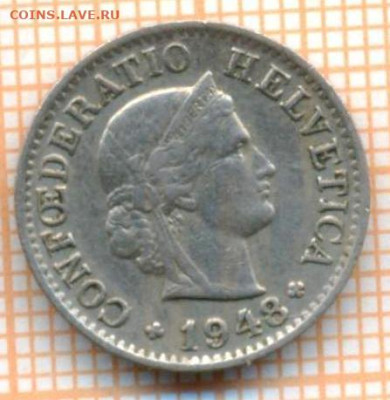Швейцария 5 раппенов 1948 г., до 15.04.2024 г. в 22.00 по Мо - Швейцария 5 раппенов 1948 643