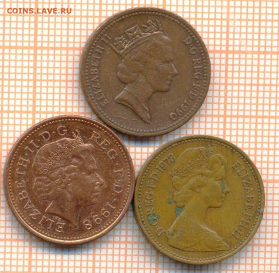 Великобритания 1 пенни 1978,90,98 г., до 18.04.2024 г. в 22. - Великобритания 3 монеты 654