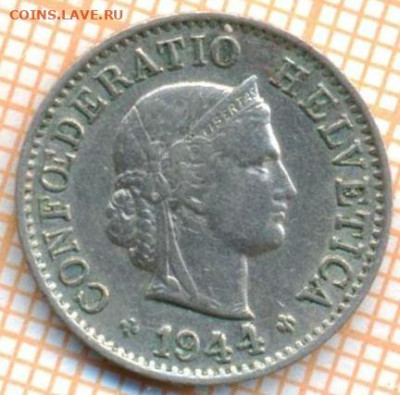 Швейцария 5 раппенов 1944 г., до 18.04.2024 г. в 22.00 по Мо - Швейцария 5 раппенов 1944 668