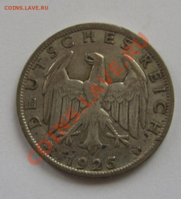 1 марка 1925 А. Германия. Серебро. - 1 марка 1925 A - 2