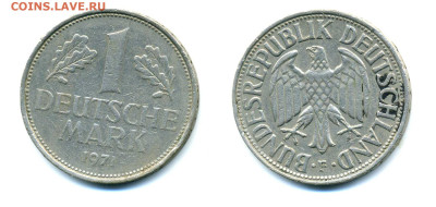 Германия 1 марка,  1971 F  до 19.04 22:00 - 1mark1971ger