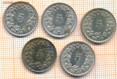 Швейцария 5 монет под чистку, до 23.04.2024 г. в 22.00 по Мо - Швейцария 5 шт 495