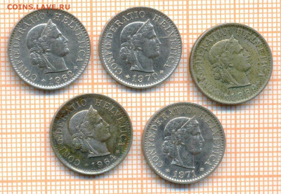Швейцария 5 монет под чистку, до 23.04.2024 г. в 22.00 по Мо - Швейцария 5 шт 495а