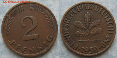 фикс Ходячка ФРГ 2 пфеннига 1950-1967. до 27-04-24 в 22:00 - 48.4. -ФРГ 2 пфеннига 1950 J    205-ас106-11582