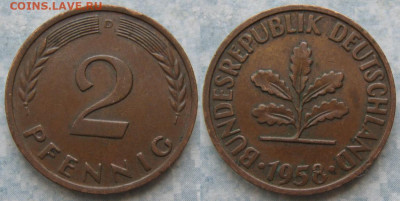 фикс Ходячка ФРГ 2 пфеннига 1950-1967. до 27-04-24 в 22:00 - 48.6. -ФРГ 2 пфеннига 1958 D    205-ас106-11581