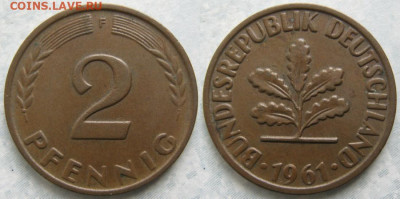 фикс Ходячка ФРГ 2 пфеннига 1950-1967. до 27-04-24 в 22:00 - 48.16. -ФРГ 2 пфеннига 1961 F    7060