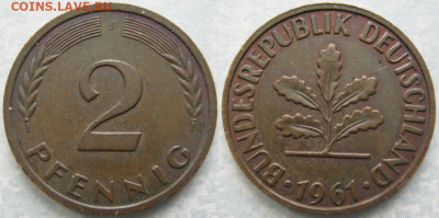 фикс Ходячка ФРГ 2 пфеннига 1950-1967. до 27-04-24 в 22:00 - 48.17. -ФРГ 2 пфеннига 1961 J    174-ас30-7485
