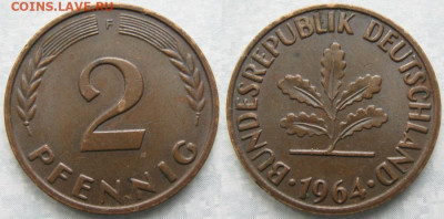 фикс Ходячка ФРГ 2 пфеннига 1950-1967. до 27-04-24 в 22:00 - 48.25. -ФРГ 2 пфеннига 1964 F    174-ас30-7496