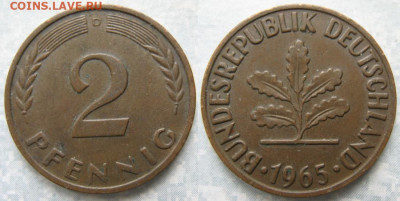 фикс Ходячка ФРГ 2 пфеннига 1950-1967. до 27-04-24 в 22:00 - 48.26. -ФРГ 2 пфеннига 1965 D    190-ас100-11492
