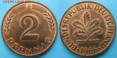 фикс Ходячка ФРГ 2 пфеннига 1950-1967. до 27-04-24 в 22:00 - 48.31. -ФРГ 2 пфеннига 1966 D    166-ас7-5131