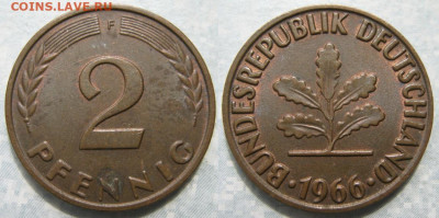 фикс Ходячка ФРГ 2 пфеннига 1950-1967. до 27-04-24 в 22:00 - 48.33. -ФРГ 2 пфеннига 1966 F    190-ас100-11507