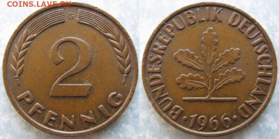 фикс Ходячка ФРГ 2 пфеннига 1950-1967. до 27-04-24 в 22:00 - 48.37. -ФРГ 2 пфеннига 1966 G    184-к28-8979