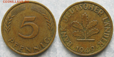 фикс Ходячка ФРГ 5 пфеннигов 1949-1995г до 27-04-24 в 22:00 - 49.5. -ФРГ 5 пфеннигов 1949 J    6962