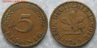 фикс Ходячка ФРГ 5 пфеннигов 1949-1995г до 27-04-24 в 22:00 - 49.6. -ФРГ 5 пфеннигов 1949 J    10026