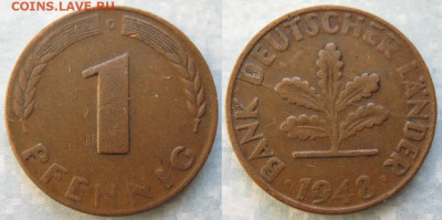 фикс Ходячка ФРГ 1 пфенниг 1948-1979г до 27-04-24 в 22:00 - 50.6. -ФРГ 1 пфенниг 1948 G     190-ас99-11487