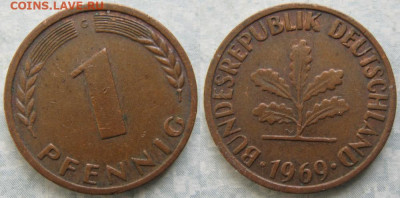 фикс Ходячка ФРГ 1 пфенниг 1948-1979г до 27-04-24 в 22:00 - 50.30. -ФРГ 1 пфенниг 1969 G    7560