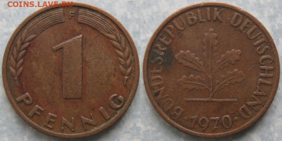фикс Ходячка ФРГ 1 пфенниг 1948-1979г до 27-04-24 в 22:00 - 50.32. -ФРГ 1 пфенниг 1970 F    10027