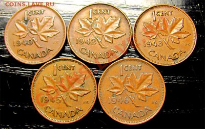 G12 Канада 1¢ подборка 5шт. 1940-42-43-45-46 до 23.01 в 22°° - G12 Canada 1c 5 pcs 1940-46_1