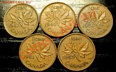 G13 Канада 1¢ подборка 5шт. 1947-49-50-51-52 до 23.01 в 22°° - G13 Canada 1c 5 pcs 1947-52_1