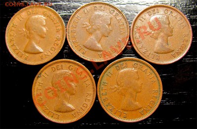 G14 Канада 1¢ подборка 5шт. 1953-54-55-56-57 до 23.01 в 22°° - G14 Canada 1c 5 pcs 1953-57_2