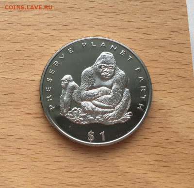 Крона Шайба Либерия 1$ доллар 1994 Горилла фауна животные - krona_shajba_liberija_1_dollar_1994_sokhranim_planetu_zemlja_gorilla_fauna_zhivotnye
