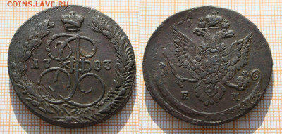 5 копеек 1780,81,82,83,84,86гг (6 монет). До 2.05.24 в 22:00 - 5 копеек 1783 ЕМ (2)