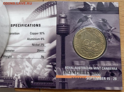Австралия 1$ доллар 2000 Выставка Olymphilex Олимпиада Олимп - avstralija_1_dollar_2000_vystavka_olymphilex_olimpiada_olimpijskie_igry_sport_buklet_blister