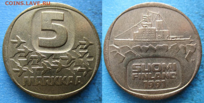 Финляндия 5 марок 1991 M до 10-05-24 в 22:00 - Финляндия 5 марок 1991 M    4780
