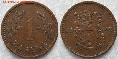 Финляндия 1 марка 1942 до 11-05-24 в 22:00 - Финляндия 1 марка 1942 S    168-ак3-3640