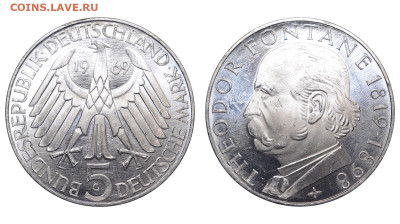 ФРГ. 5 марок 1969 г. Фонтане. До 08.05.24. - Р2040