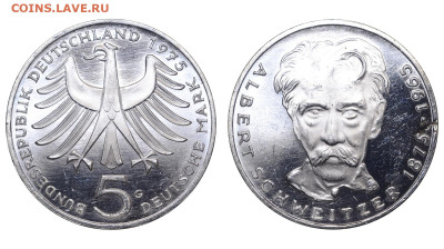 ФРГ. 5 марок 1975 г. Швейцер. До 08.05.24. - Р2093