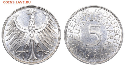 ФРГ. 5 марок 1969 г. G. До 08.05.24. - Р2000