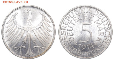 ФРГ. 5 марок 1974 г. G. До 08.05.24. - Р2012