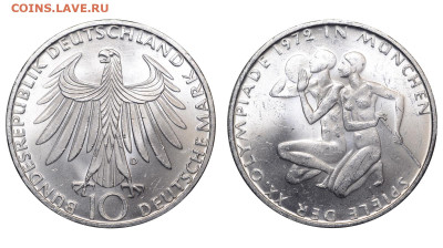 ФРГ. 10 марок 1972 г. Спортсмены. До 08.05.24. - Р2144