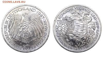 ФРГ. 10 марок 1987 г. Римский договор. До 08.05.24. - Р2160