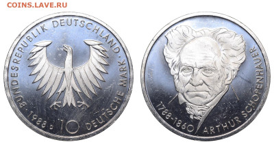 ФРГ. 10 марок 1988 г. Шопенгауэр. До 08.05.24. - Р2165