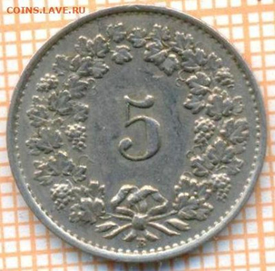 Швейцария 5 раппенов 1943 г., до 14.05.2024 г. в 22.00 по Мо - Швейцария 5 раппенов 1943 797а