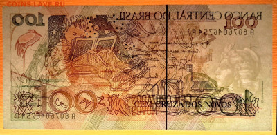 БРАЗИЛИЯ, 1989 г. – 100 новых крузадо  до 22:00, 15.05.24 - 1989-100 новых крузадос-4