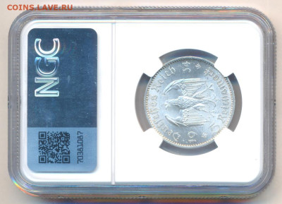 5 марок 1934 Кирха подписная слаб NGC - 2895