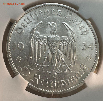 5 марок 1934 Кирха подписная слаб NGC - 312258696.3