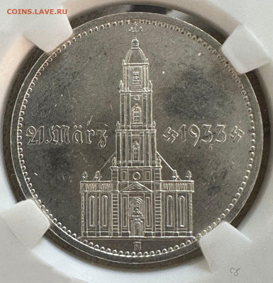 5 марок 1934 Кирха подписная слаб NGC - 312258696.2