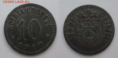 Нотгельды Германии. Обзорная тема. - 10 пф 1919 г Зинциг.JPG
