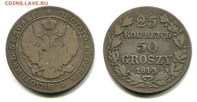 25 копеек 1843-1877. Оценка и спрос - 25 копеек-50 groszy 1843 MW