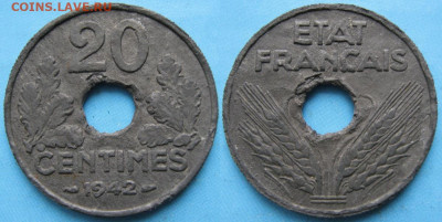 Франция 20 сантим 1942 до 26-05-24 в 22:00 - 40.11. -Франция 20 сантим 1942   3035