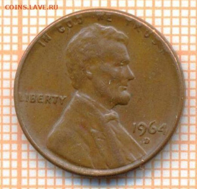 США 1 цент 1964 г., до 27.05.2024 г. в 22.00 по Москве - США 1 цент 1964 823