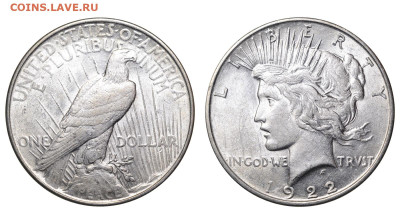 США. 1 доллар 1922 г. Мирный. До 23.05.24. - Р2276